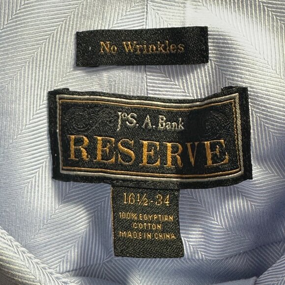 Mens JOS A. Bank Reserve No Wrinkle Shirt Blue 16.5/34 100% Egyptian Cotton - Picture 3 of 7
